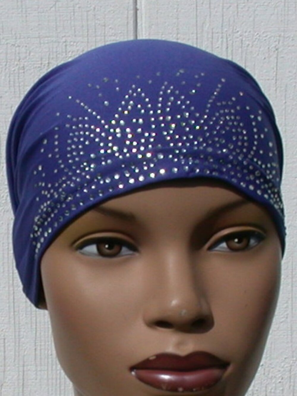 Peppy Blue Rhinestone Stretch Turban Slip On Sexy Chemo Cap Arab Hijab Undercap